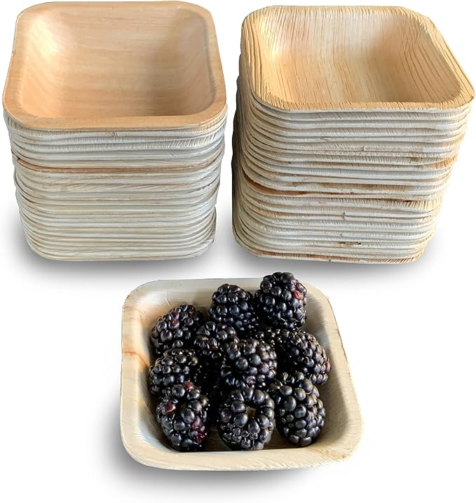 Raj Palm Leaf Disposable Heavy Duty 4" Square Bowls 50 Pack
