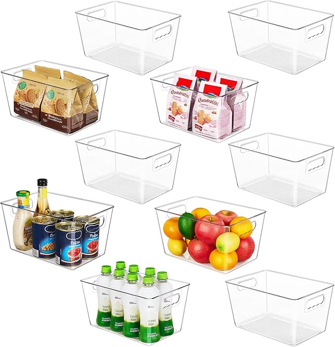 YIHONG 6 Pack Clear Storage Bins, Pantry Organizer Bins with Handle, Large