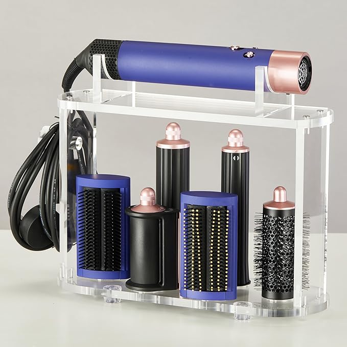 LifeLAZA Acrylic Holder and Organizer Compatible with Airwrap of Dyson and Airwrap Attachments, Airwrap Stand Storage, Countertop Airwrap Styler Rack Compatible with Airwrap Accessories