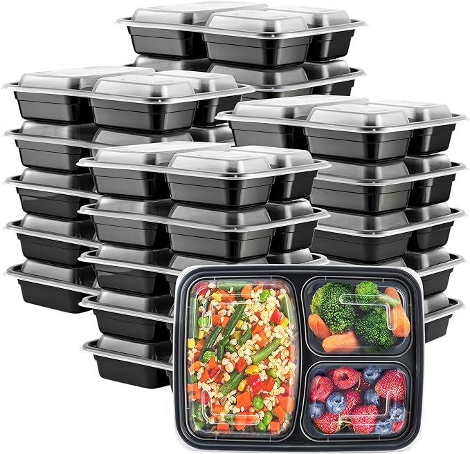 GUSTO 24 oz - 1 Compartment Meal Prep Containers with Lids – [50 Count] Reusable, Microwaveable, Dishwasher & Freezer Safe, BPA-Free Food Storage Boxes for Portion Control (Formerly Comfy Package)