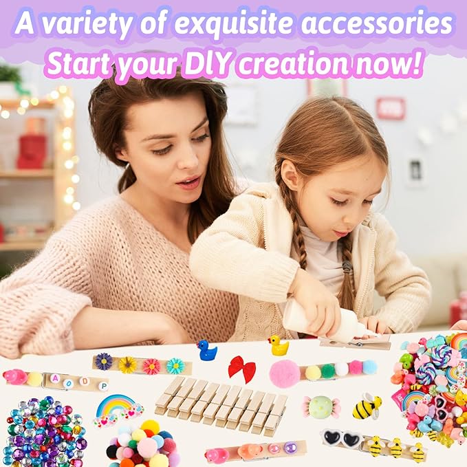 80 Set Cheer Pins Spirit Clips Clothes Wooden Pins for Backpacks Include 90 Mini Resin Animals 30 Mini Bows 500 Beads Cheer Clothespins Decorations Ribbon Team Classroom Cheer Gifts Bulk（Natural）