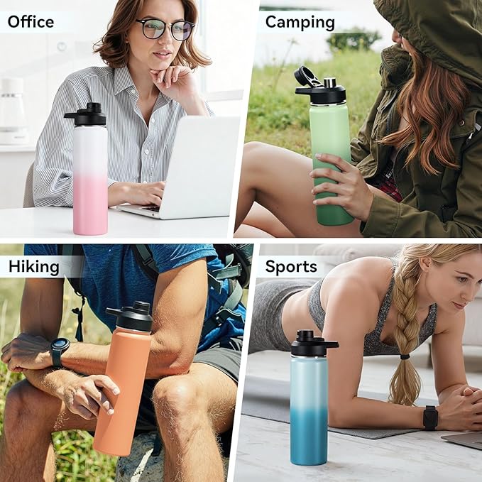 24 oz Insulated Water Bottle with Handle, 308 Stainless Steel Water Bottles with Wide Mouth, Double Wall Vacuum Sports Water Bottle, BPA Free, Keep Cold and Hot, Jungle Fade