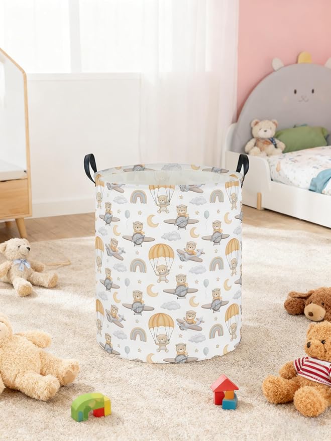 Kids Laundry Hamper,Animal Laundry Basket Collapsible Bear Storage Baskets for Home Decor,Office,Home Organizer,(Airplane Bear