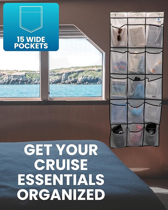Cruise Ship Magnetic Door Organizer, Over The Door Organizer For Cruise Ships, Magnetic Shoe Rack - 3 Strong Anti-Scratch Magnets - Large Durable Pockets To Store Cruise Essentials 2025