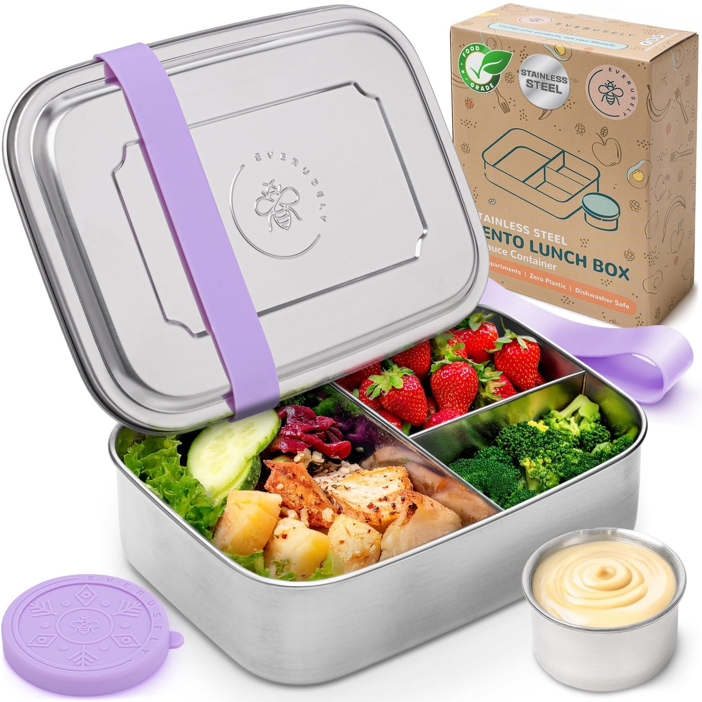 Stainless Steel Bento Box + Condiment Container - Lavender, 27oz / 0.8 L