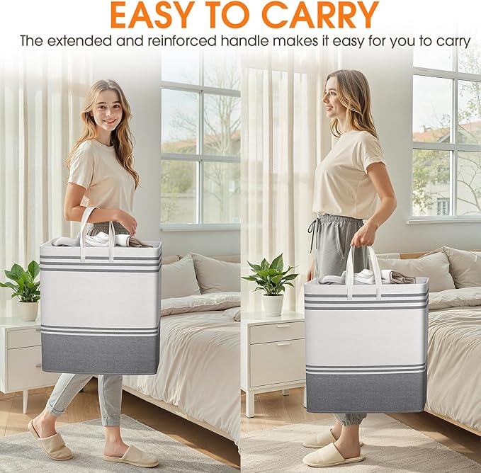 3 Pack Large Laundry Baskets, Laundry Hampers, Freestanding Waterproof Collapsible Clothes Bag with Extended & Reinforced Handles - Clothes Basket for Dorm, Bathroom, Home (100L)