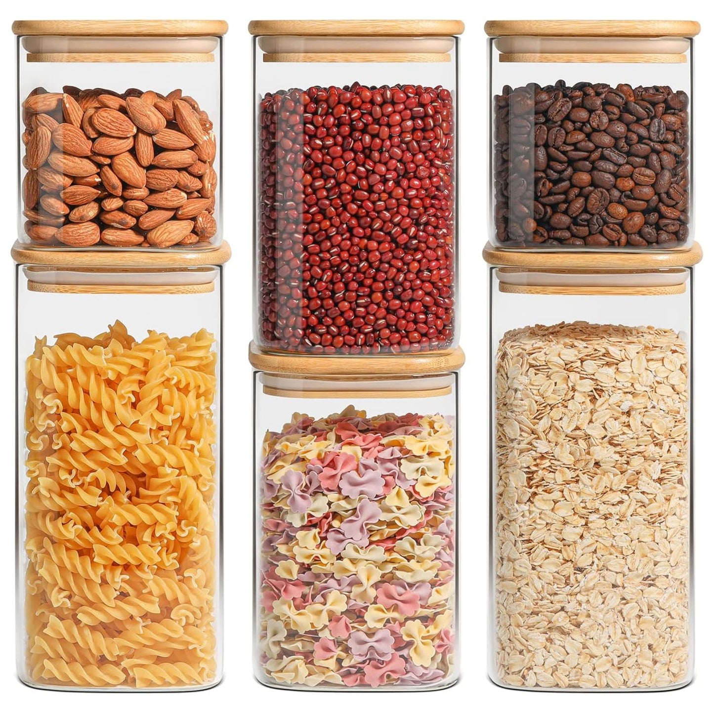 ComSaf Square Glass Containers with Lids 0.6 Qt, Set of 6 Small Glass Jars