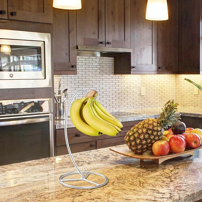 Banana Holder Stand, Banana Hanger Stand Black, Metal Bananas Tree Hanger to Keep Bananas Fresh Silver