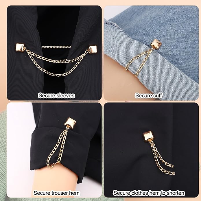 6pcs Magnetic Clothing Clips with Chain, Multi-Function Magnet Button Pins Hijab Cuff Clips for Fixing Hem of Clothes Long Pants Legs Sleeves of Shirts