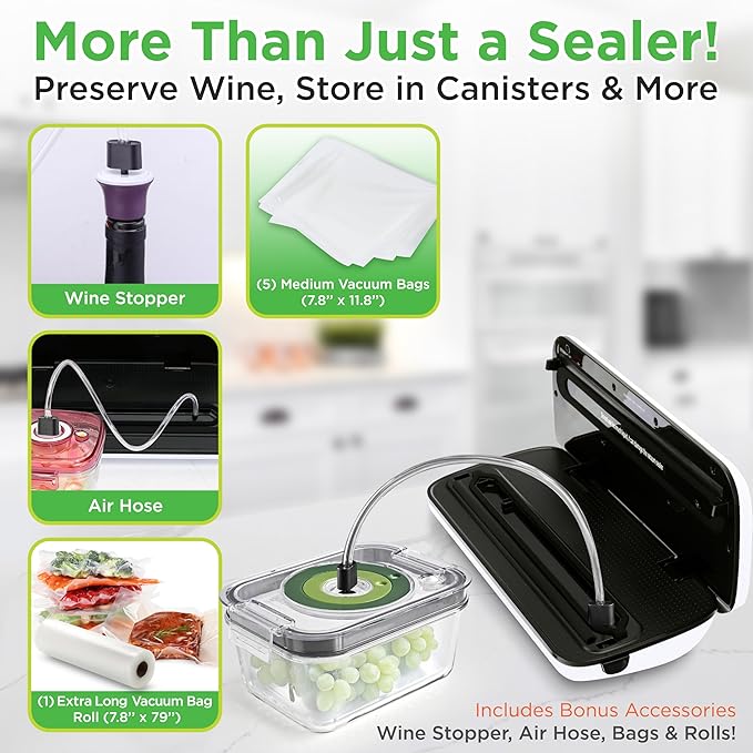NutriChef Automatic Vacuum Air Sealing System for Food Preservation with Starter Kit, Compact Design, Lab Tested, Dry & Moist Food Modes with Led Indicator Lights, Silver