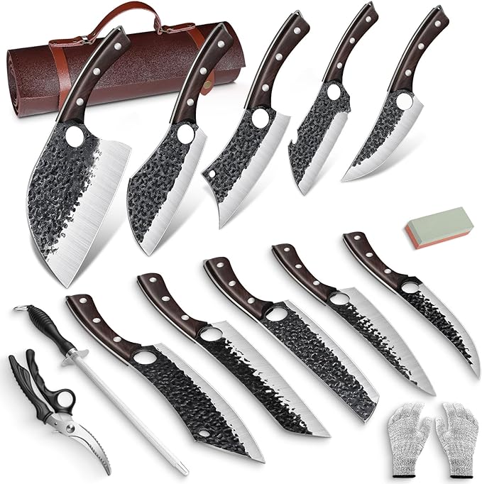 DRGSKL Serbian Chef Knife Set - 10 PCS Hand Forged Knife Set with Bag