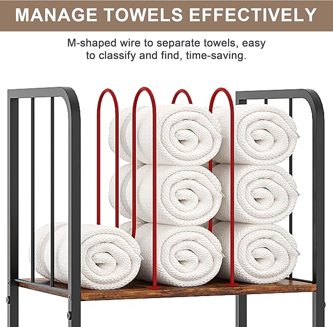 Towel Rack Free Standing 4-Tier M-Shaped Detachable Dividers, Durable Metal Towel Holder, Pool Items Holder, Space-Saving Storage Organizer, Modern Bath Towel Shelf for Bathroom Patent Pending