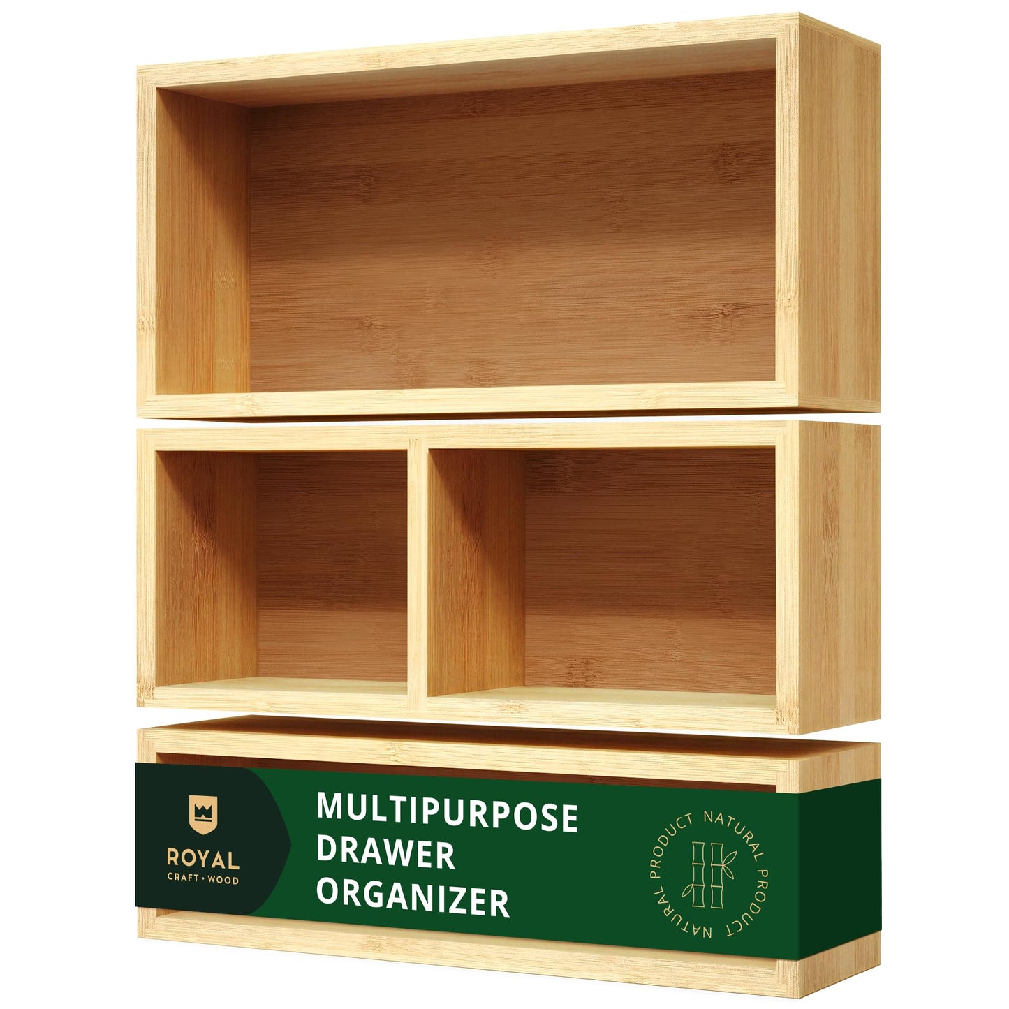 ROYAL CRAFT WOOD Premium Carbonized Bamboo Decorative Boxes - Drawer Organizer Set (5-Piece) – Wood Storage Boxes for Kitchen, Bathroom, Office & Makeup