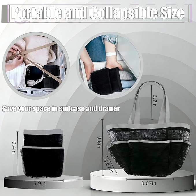 Attmu 2 Pack Mesh Shower Caddy Portable for College Dorm Room Essentials with 8 Pockets, Hanging Shower Caddy Dorm Basket, Quick Dry Shower Bag for Bathroom