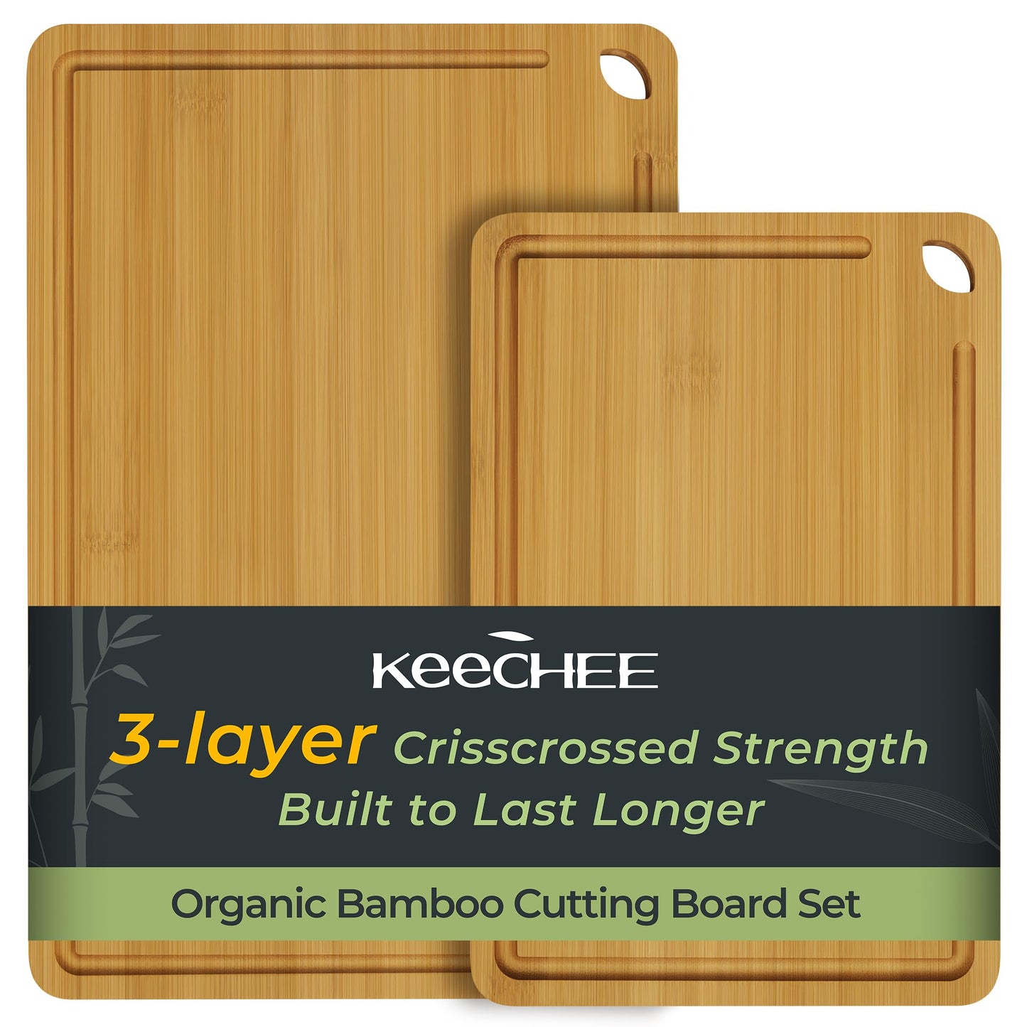 Keechee Charcuterie Board Carbonized Bamboo XL With Built-In Handles & Deep Juice Groove For Gourmet Chefs – XL (18x12) – Ideal For Meat & Cheese