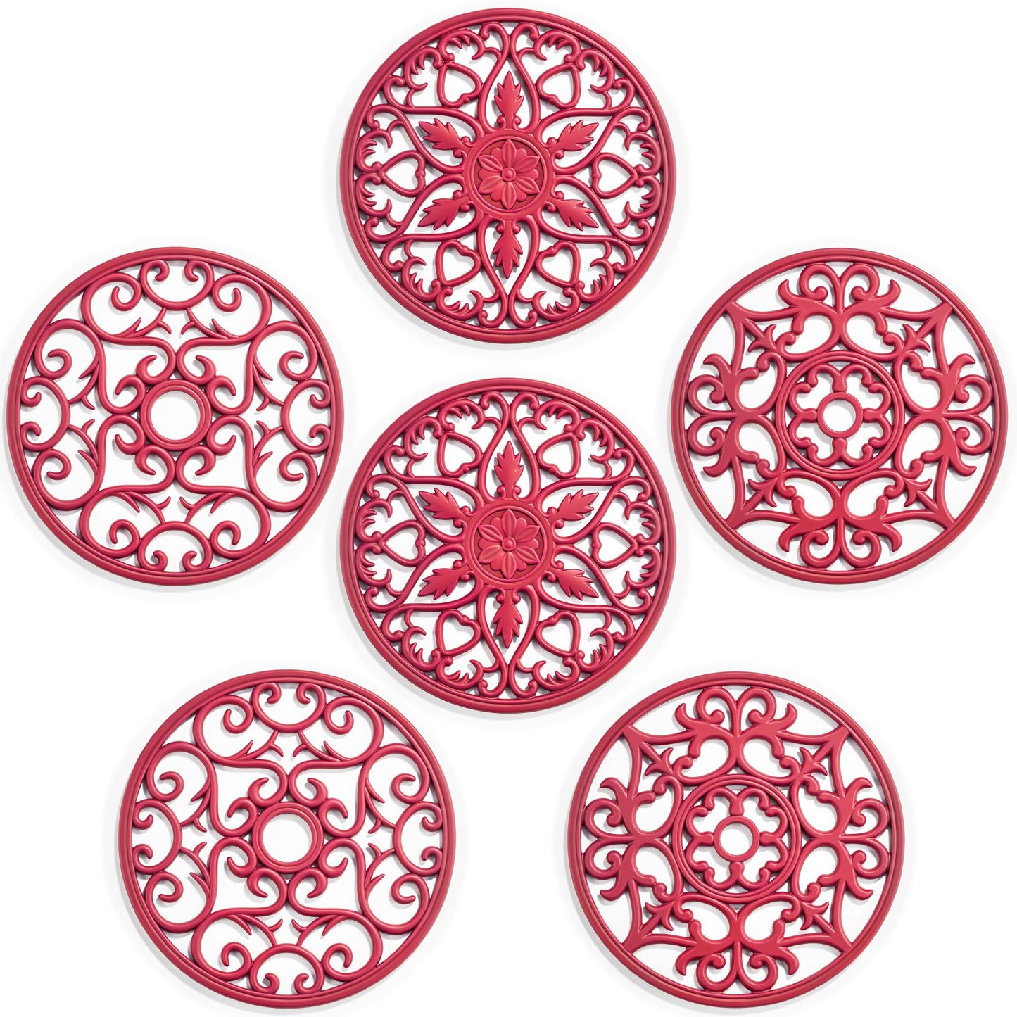 SMARTAKE 6 Set Silicone Trivet Mats for Hot Dishes Pots and Pans (Red)