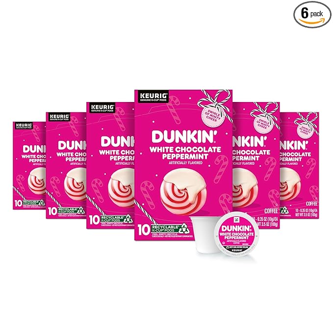Dunkin’ White Chocolate Peppermint Artificially Flavored Coffee, 60 Pods