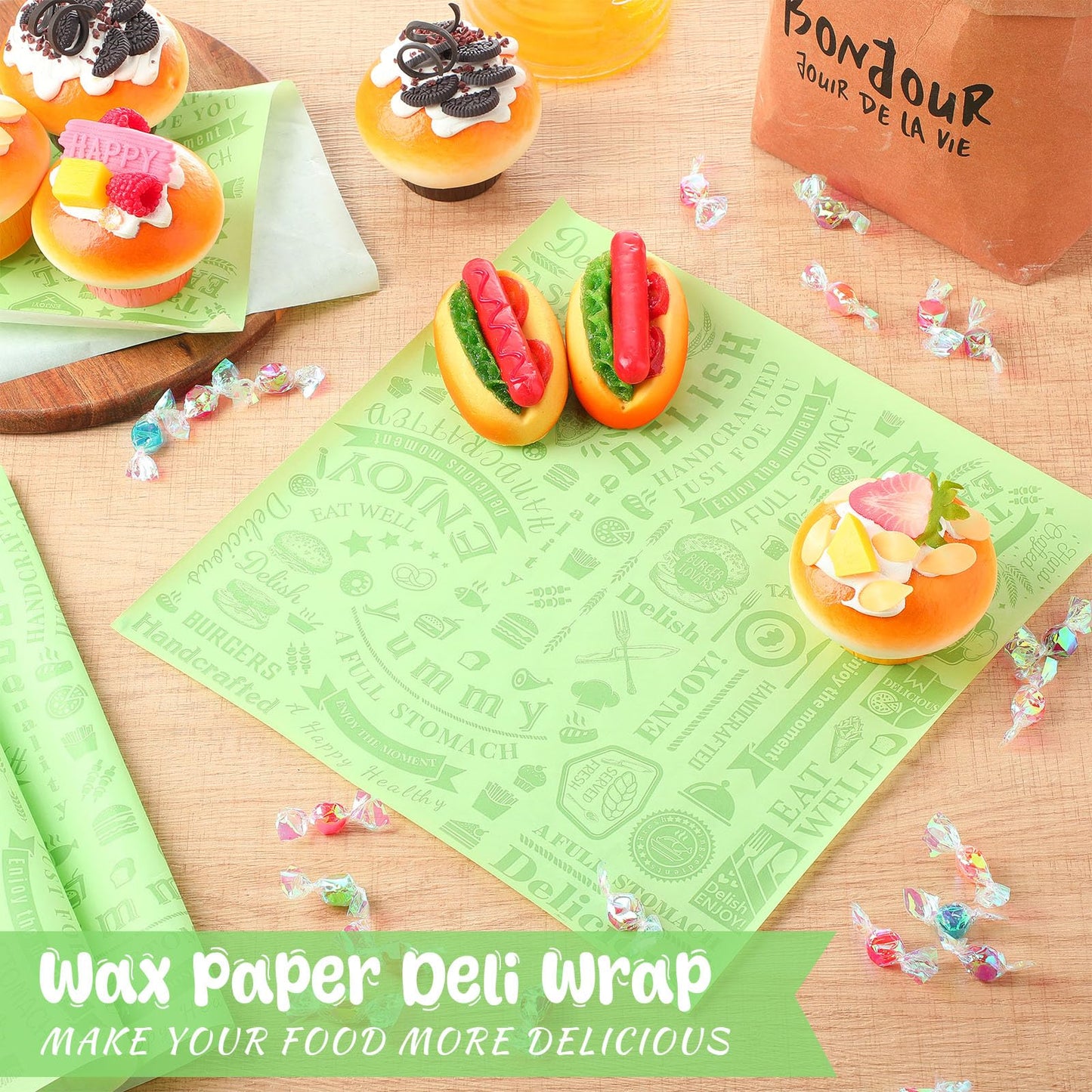 Outus 1800 Pcs 12 x 12 Inch Deli Wax Paper Sheets, Brown