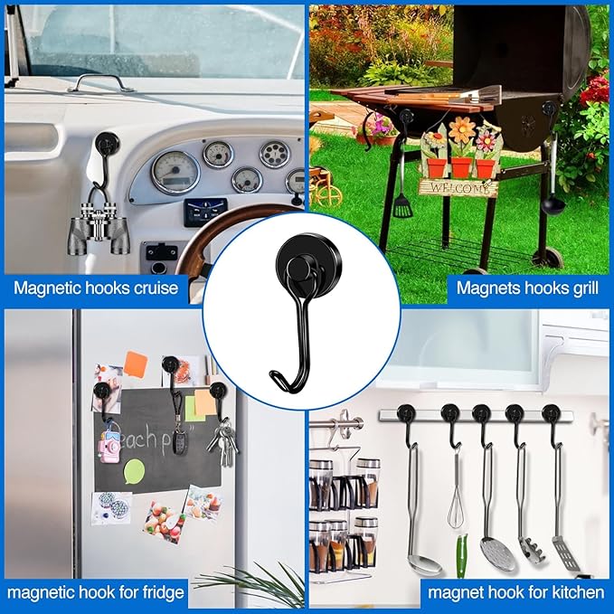 LOVIMAG Hooks, 40lbs+ Magnetic Magnet Hook 2026 Cruise Cabin Ship Essentials Heavy Duty Strong Refrigerator Fridge Hanging for Classroom Beach Vacation Kitchen Grills Home Mug Hanger (20 Pack), Black