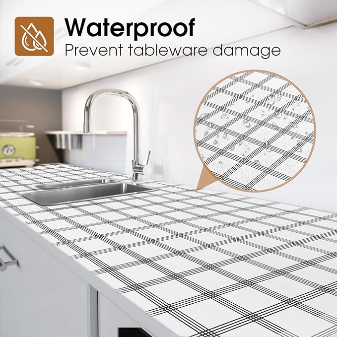 Beautysaid Shelf and Drawer Liner for Kitchen Cabinet, Non Adhesive Non Slip Shelf Paper Waterproof Washable Thickened for Dresser Pantry Shelve Bathroom Protector Liner(Plaid,18 in x 20 FT)