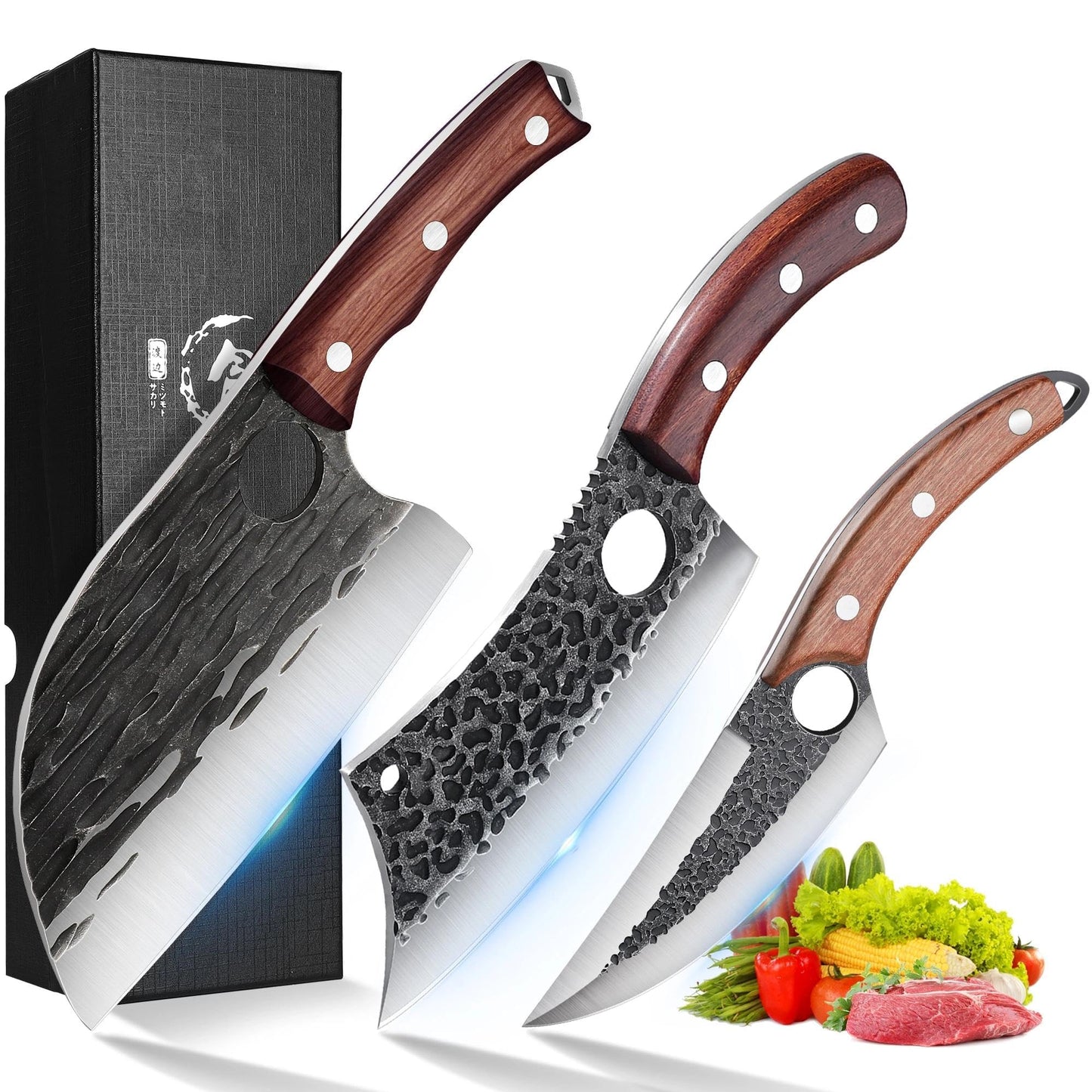 ROCOCO Butcher Cleaver Knife Set - 13PCS Serbian Chef Viking Boning Knife