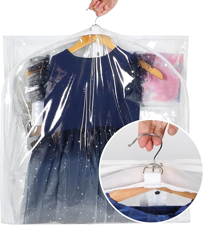 Univivi Clear PVC Dance Costume Bags Garment Bag 50 Inch for Dance Competitions, with 3 Seperated Medium Clear Zipper Pockets and 1 Large Back Zippered Pocket