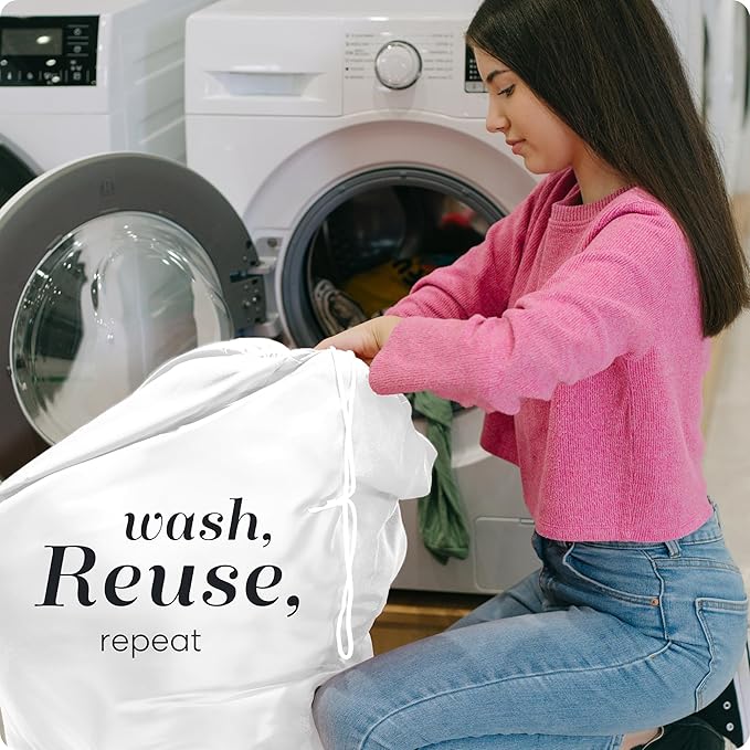 Handy Laundry Polyester Bag - Locking Drawstring Closure and Machine Washable. These Bags will Fit a Laundry Basket and Strong Enough to Carry up to 1 Load. (White)