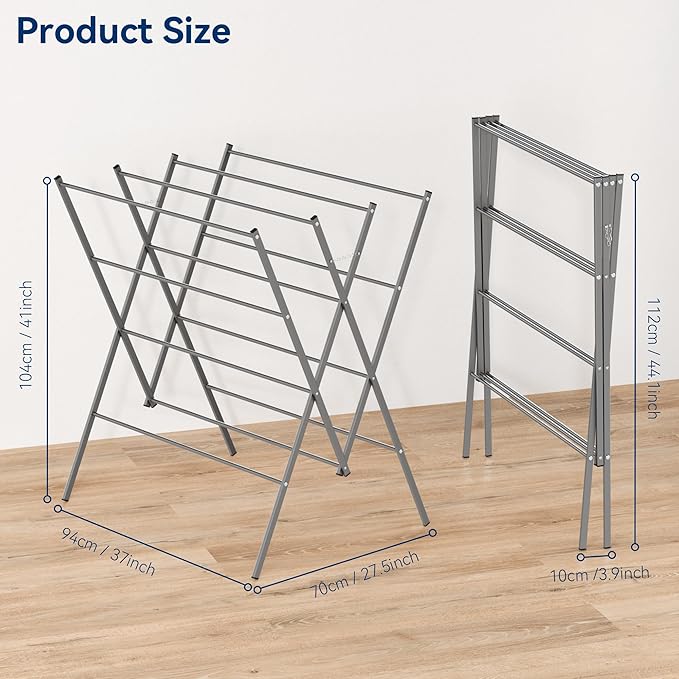 Whitmor Drying Rack Clothing,Large 12 Drying Poles Clothes Drying Rack,Foldable Portable Laundry Drying Rack for Air Drying Clothing,Towel,Delicate Eac for Indoor & Outdoor