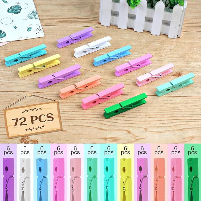 Phinus 72 Pcs Wooden Clothes Pins, 2.9 Inch Clothes Pins for Hanging Clothes, Pictures, Photos, Classroom, Crafts, Decoration, Colorful Clothespins Heavy Duty(Pastel Color)