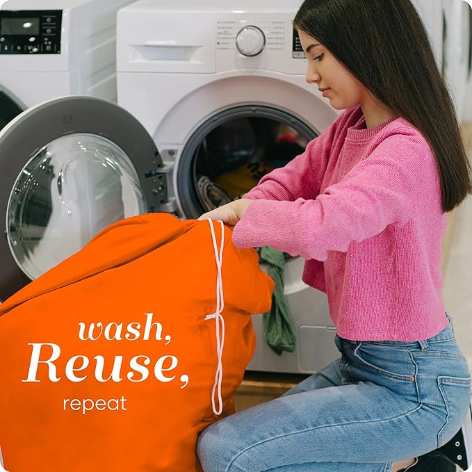 Nylon Laundry Bag - Locking Drawstring Closure and Machine Washable. These Bags will Fit a Laundry Basket or Hamper and Strong Enough to Carry up to Three Loads of Clothes. (Orange)