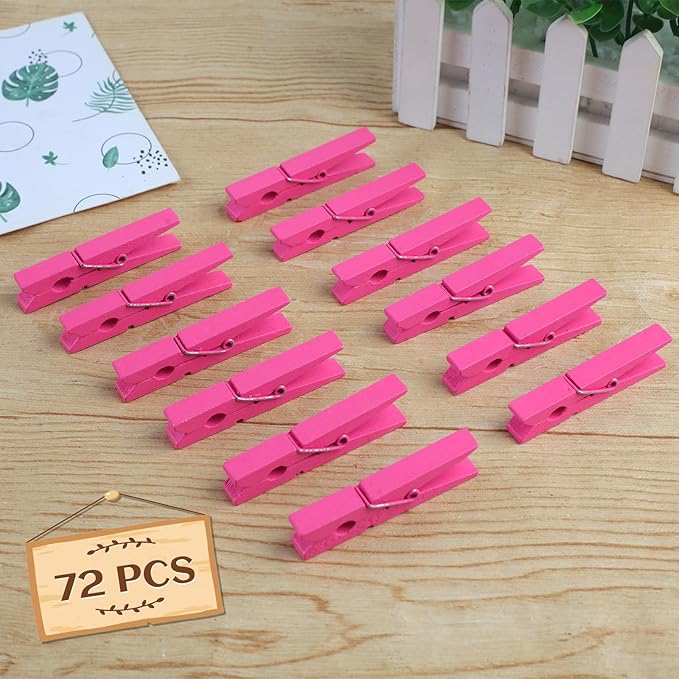 Phinus 72 Pcs Wooden Clothes Pins, 2.9 Inch Clothes Pins for Hanging Clothes, Pictures, Photos, Classroom, Crafts, Decoration, Clothespins Heavy Duty (Rose)