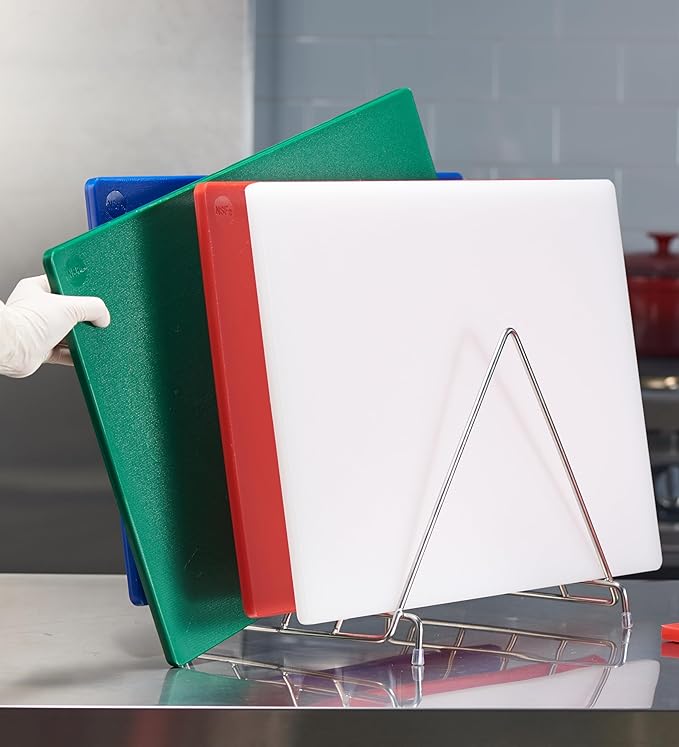 CURTA 6-Piece NSF 20" x 14" x 1/2" Multi-Colored Flexible Cutting Board Kit with Stainless steel Storage Rack, Color Coded Plastic Chopping Board with Anti Slip Surface Dishwasher Safe