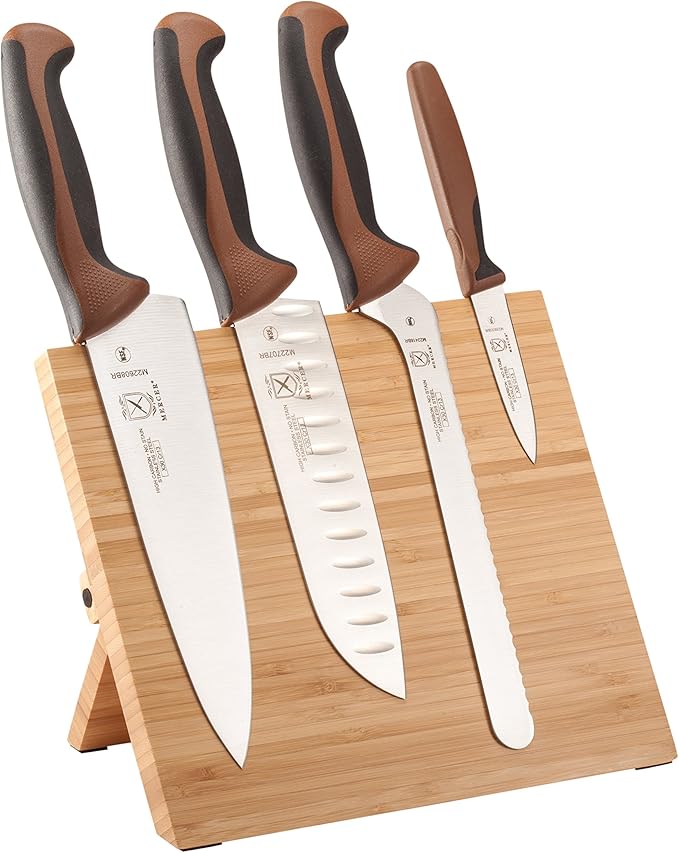 Mercer Culinary Millennia Colors 5-Piece Magnetic Board Set with Blue Handles, Bamboo, 16 x 8 x 18 inches