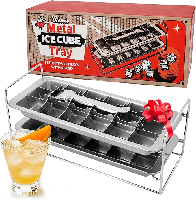 Captain Cranberry Metal Stainless Steel Ice Cube Trays with Lever, 18 cubes