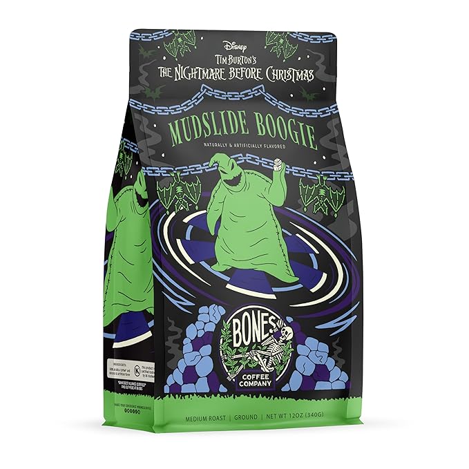 Bones Coffee Company The Nightmare Before Christmas Pumpkin King Flavored Coffee Beans, Whole Bean Coffee Medium Roast Low Acid, Pumpkin Pecan Praline Flavor (12 oz)