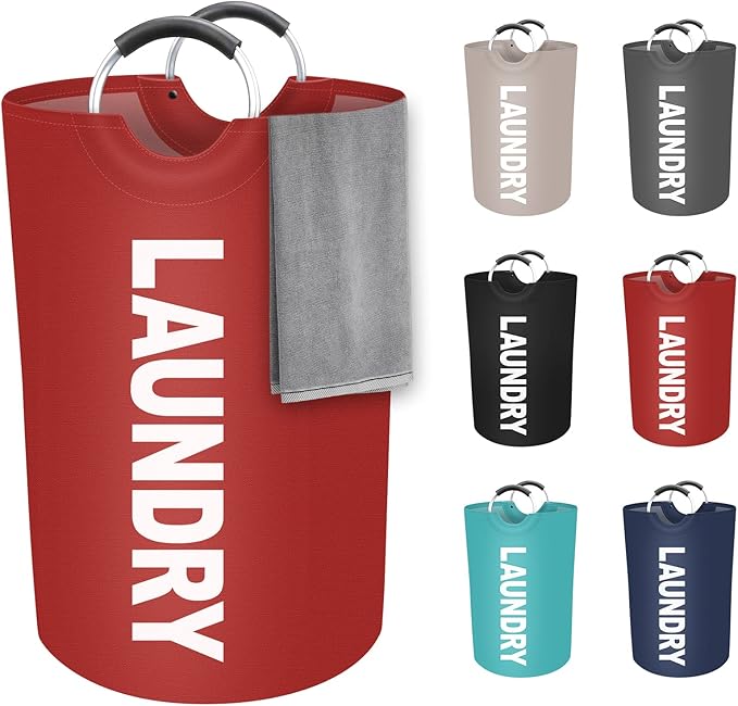 StorageRight 75L Large Laundry Basket, Laundry Hamper, Dirty Clothes Hamper for Laundry, Collapsible, Waterproof Laundry Baskets with Foam Protected Aluminum Handles for Laundry, Dorm, Family (Red)