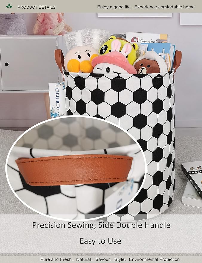Round Fabric Storage Bin,Decorative Basket,Organizer Basket with Handles,for Clothes Storage,books & sundries (Hexagon Football), 19.7inch(H)x15.7inch(D)