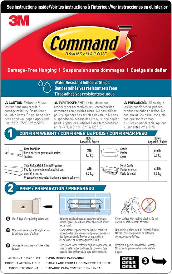 Command Shower Caddy with Water Resistant Strips, Organize Your Bathroom, Easy to Open Packaging Bathroom Decor