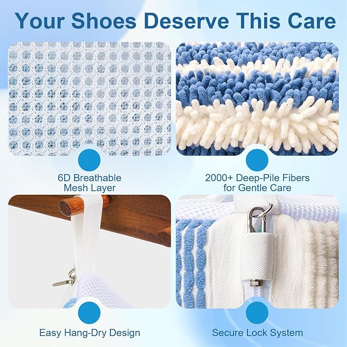 2Pcs Professional Shoe Washing Machine Bag, 360° Deep Clean and Protection for Sneakers, Tennis, Casual Shoes, Durable Shoe Laundry Bag for Washer and Dryer, Shoes Washing Bag for Any Size