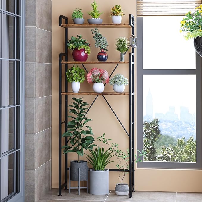 Over The Toilet Storage Rack with 3-Tier Bathroom Shelves, Space Saver Toilet Shelf, Bathroom Storage Organizer with Hooks for Over Toilet Storage and Shelf (Rustic Brown)