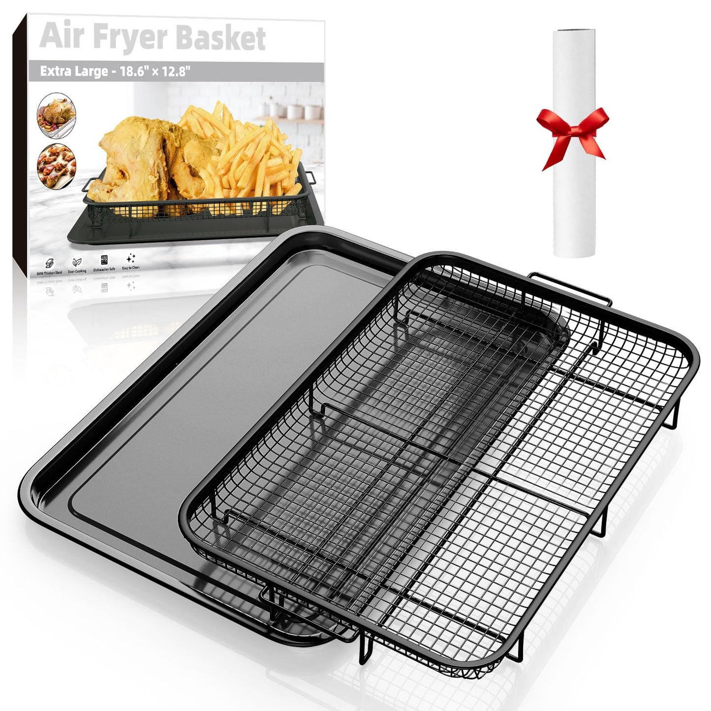 Air Fryer Basket, 2 Set Extra Large&Large Air Fryer Pans and Tray for Oven