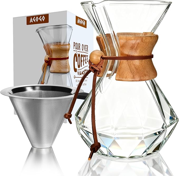 AGOGO Pour Over Coffee Maker Set, 40oz Classic Style, 304 Stainless Filter