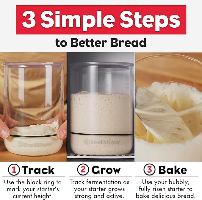 Brod & Taylor Sourdough Starter Jar (32oz) 100% Dishwasher Safe, Measurement Markings, Height Marker & Loose-Fitting Lid That Prevents Pressure Buildup (Durable Glass Jar, BPA-Free)