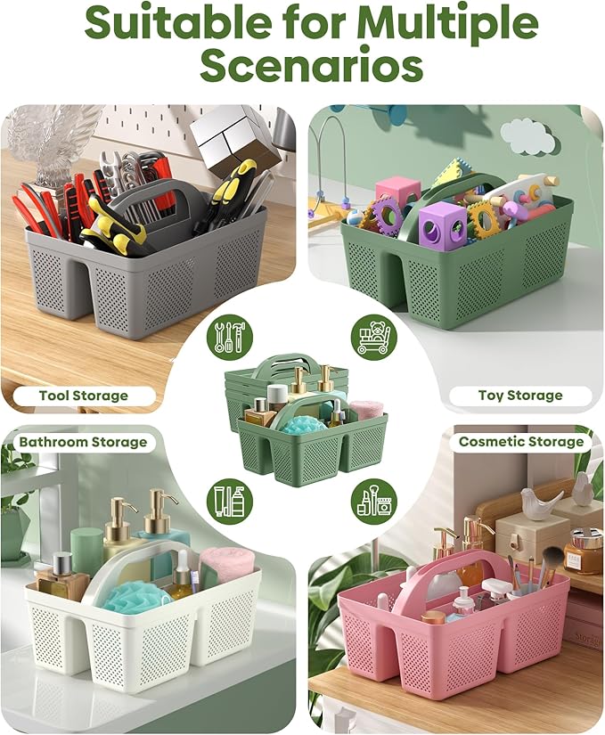 4 PCS Portable Shower Caddy, Integrated Handle, Reinforced Plastic, Organizer Storage Bathroom Supplies and Beauty Products, Cleaning Supplies, Shower Basket for Home, Dorm, Shelf and Cabinet