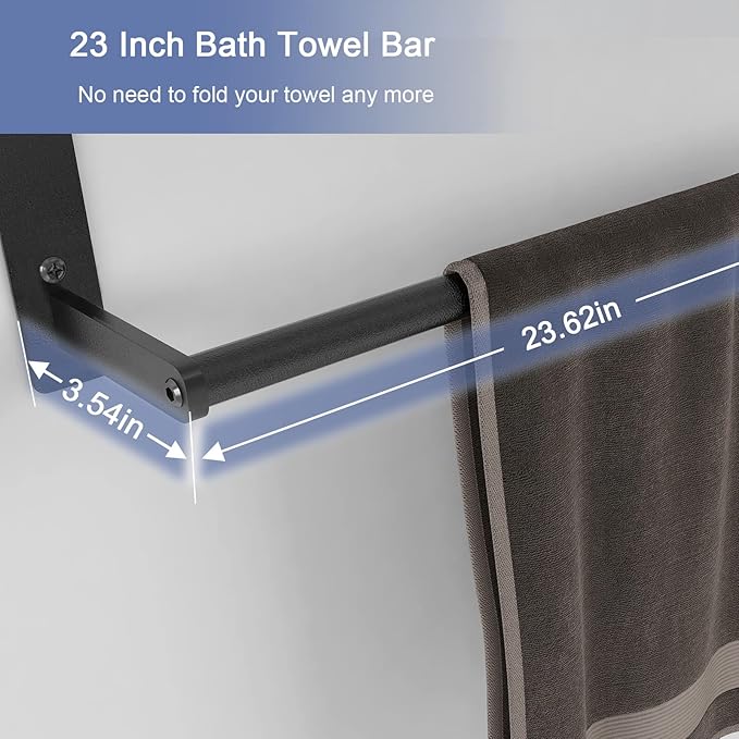 Hotel Towel Racks for Bathroom Wall Mounted, BETHOM 24 Inch Towel Shelf for Bathroom, 3-Tier Bathroom Towel Rack with Tower Bars, Matte Black