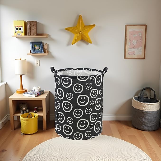 HIYAGON Baby Laundry Basket Baby Hamper for Nursery Girl Kids Hamper Cute Kids Toys Storage Bin Organizer Smile Room Decor for Home(Smile)