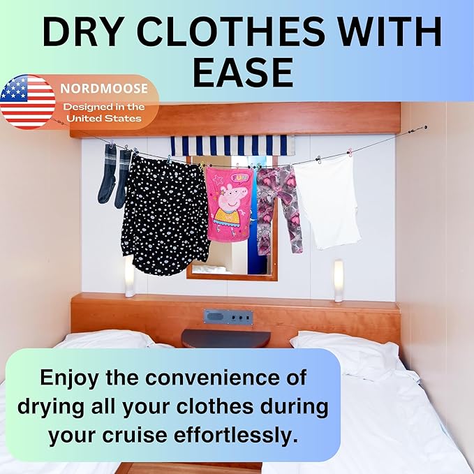 Magnetic Clothesline for Cruise Ship Cabin Approved - Strong Rubber Coated Non-Scratch Magnets, Travel Clothesline for Cruise Ship Essentials 2026 Updated Stronger Magnets