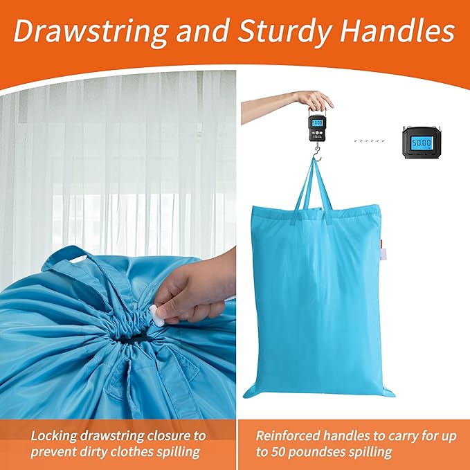 Polecasa Heavy Duty Large Laundry Bag with 130gsm Tear Resistant Fabric and Handles, Easy to Carry Durable Dirty Clothes Drawstring Bag, Perfect for College Dorm,Travel, 28”x36”,Gulf Blue