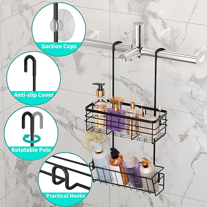 HapiRm Hanging Shower Caddy Organizer - No Drilling Shower Organizer with Inclined Shelf, Rustproof & Waterproof 304 Stainless Steel Bathroom Caddy - Black