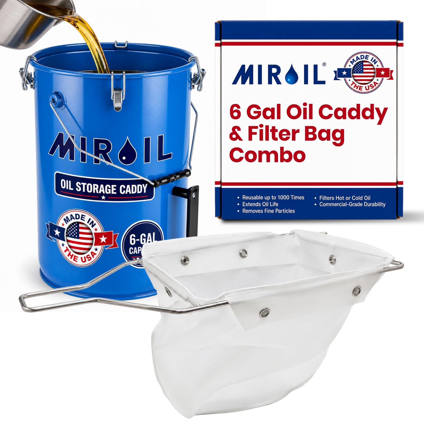 MirOil 6 Gallon Blue Oil Grease Bucket & Filter Pot